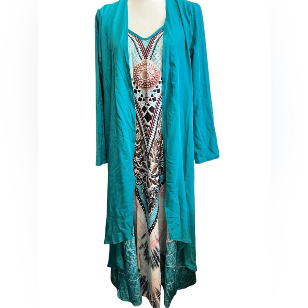 2pc New Teal Maxi Dress with Cardigan Sz M/L - Picture 3 of 13